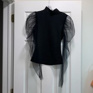 Puff Sleeve Mesh Top